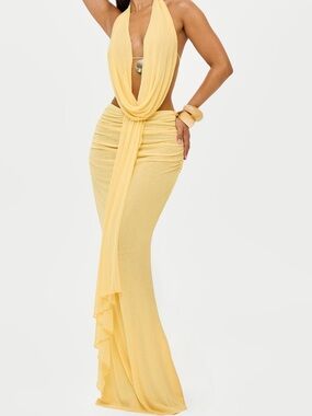 MURCI PERAL YELLOW COWL NECK/ DRAPED MAXI SKIRT CO-ORD SET